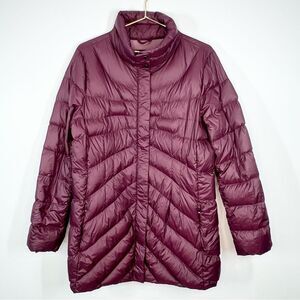 Lands’ End Down Puffer Jacket Wine Ultralight Quilted Medium 10-12